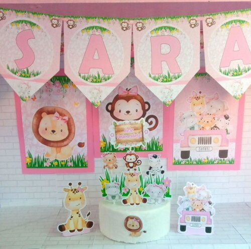 Kit Só Um Bolinho Safari Menina -54 Itens