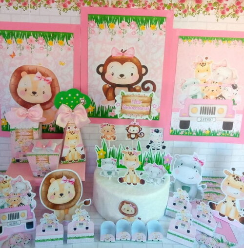 Kit Só Um Bolinho Safari Menina -54 Itens