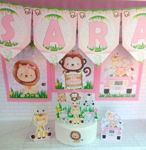 Kit Só Um Bolinho Safari Menina 22 Itens
