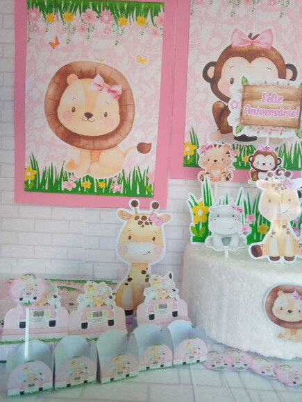 Kit Só Um Bolinho Safari Menina 42 Itens