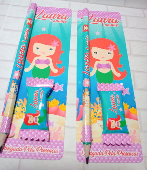 Lapis e Bala na Card Pequena Sereia Cute