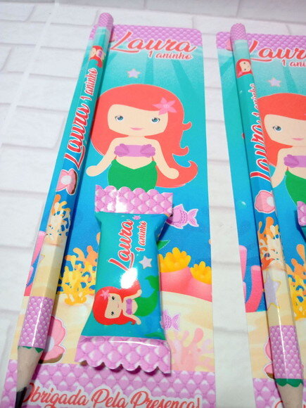 Lapis e Bala na Card Pequena Sereia Cute