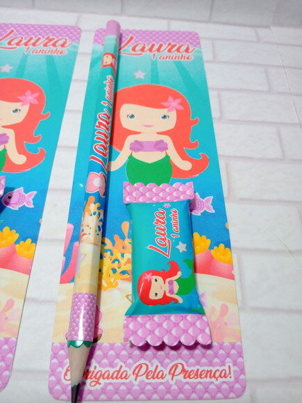 Lapis e Bala na Card Pequena Sereia Cute