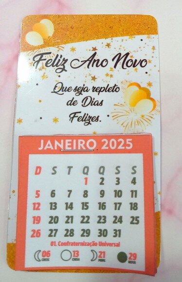 Mini Calendário de Geladeira Personalizado Feliz Ano Novo