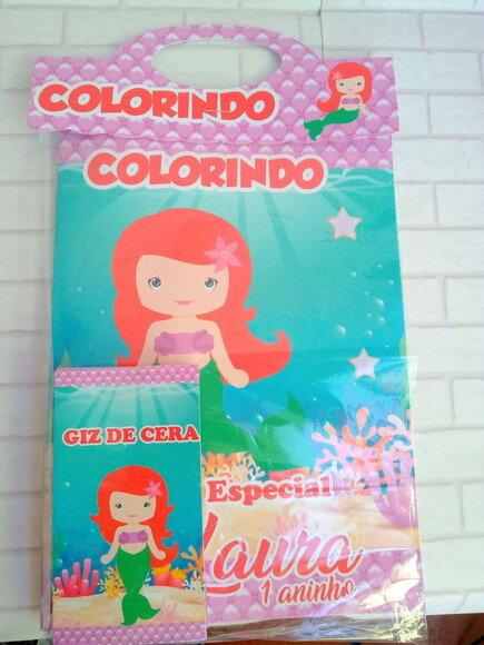 Mini Livro de Colorir com Giz de Cera - Pequena Sereia Cute