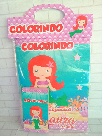 Mini Livro de Colorir com Giz de Cera - Pequena Sereia Cute