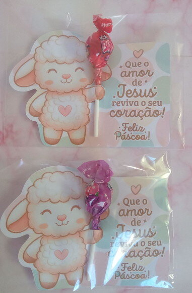Pirulito na Card Feliz Páscoa -ovelhinha
