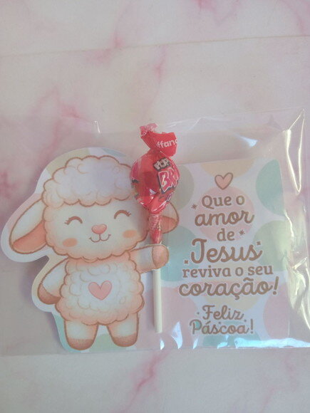 Pirulito na Card Feliz Páscoa -ovelhinha