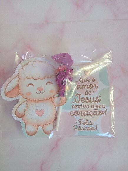 Pirulito na Card Feliz Páscoa -ovelhinha