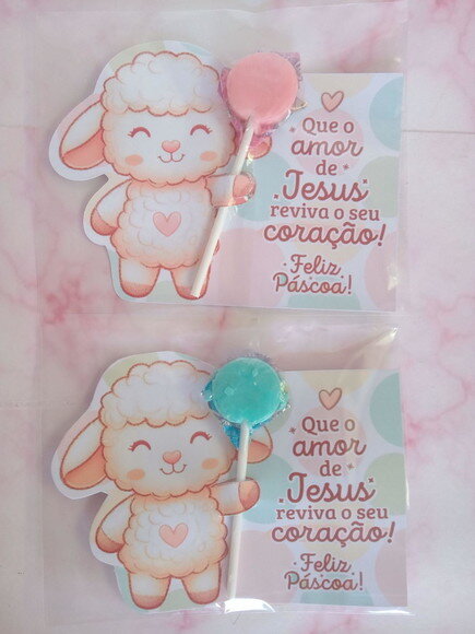 Pirulito na Card Feliz Páscoa -ovelhinha