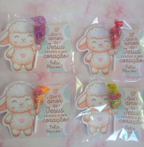 Pirulito na Card Feliz Páscoa -ovelhinha