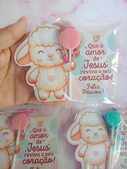 Pirulito na Card Feliz Páscoa -ovelhinha