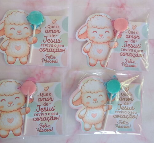 Pirulito na Card Feliz Páscoa -ovelhinha