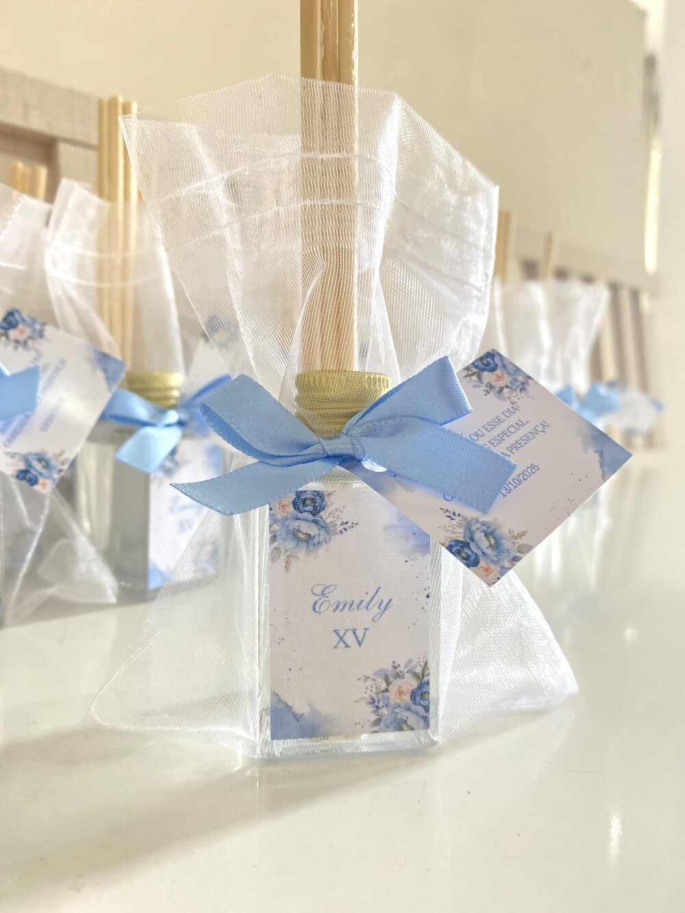 Lembrancinha 15 Anos Aromatizador 30ml Vidro Floral azul serenity