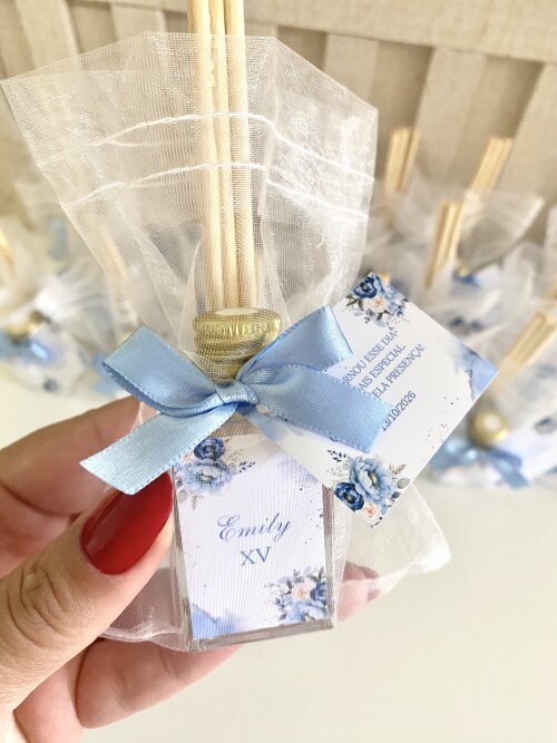 Lembrancinha 15 Anos Aromatizador 30ml Vidro Floral azul serenity