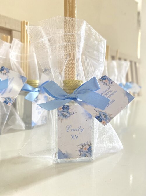 Lembrancinha 15 Anos Aromatizador 30ml Vidro Floral azul serenity