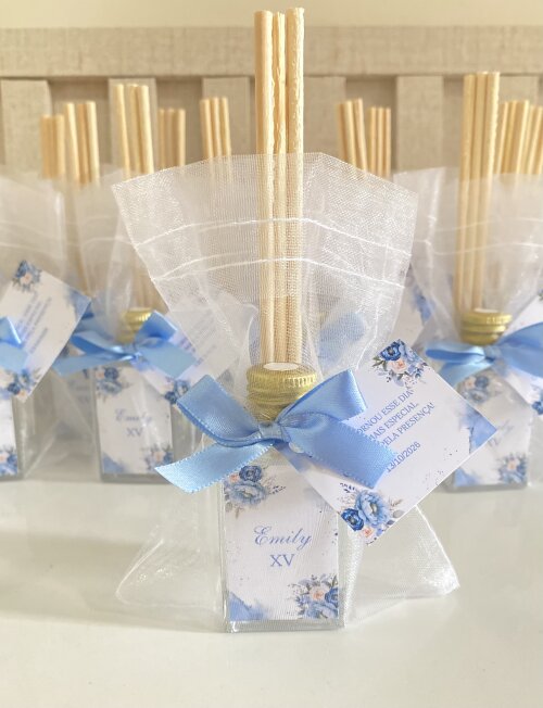 Lembrancinha 15 Anos Aromatizador 30ml Vidro Floral azul serenity