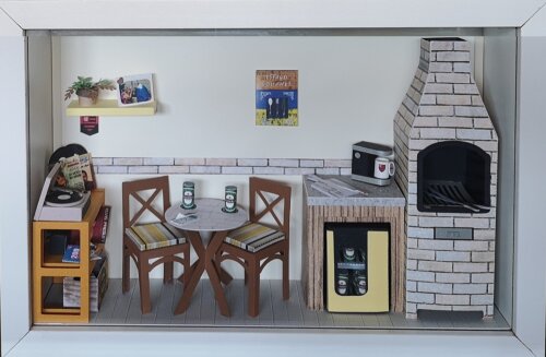 Quadro Cenário em Miniatura - Espaço Gourmet 1, com vidro