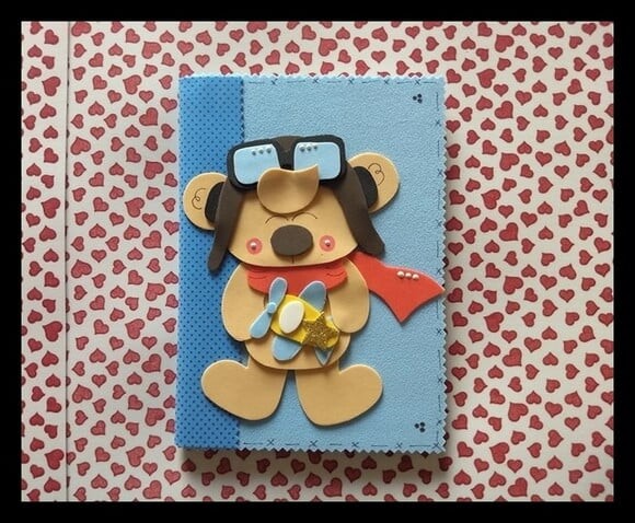Caderno pequeno decorado ursinho aviador