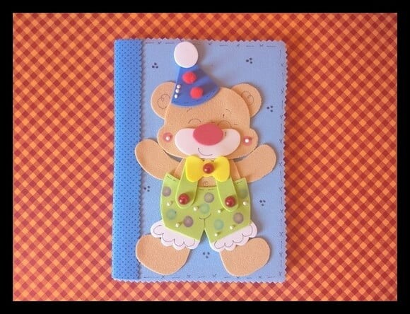 Caderno pequeno decorado ursinho palhaço