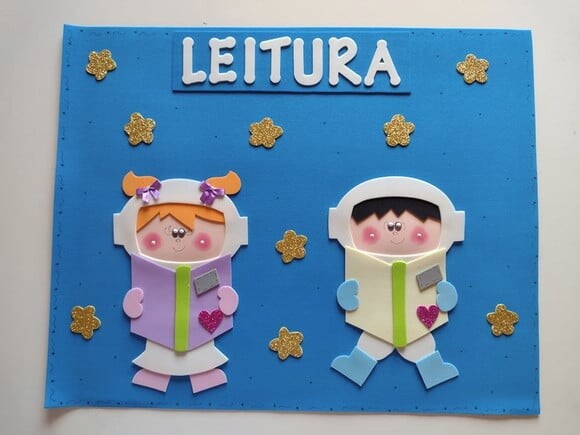 Cartaz leitura tema astronautas