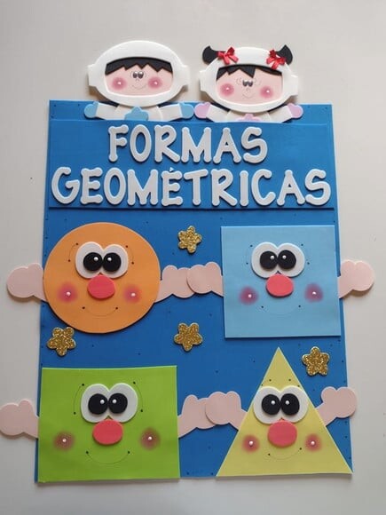 Cartaz sala de aula formas geométricas tema astronautas