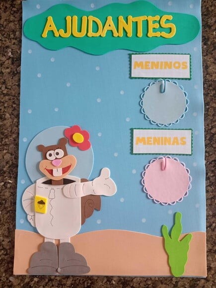 Kit Sala de Aula Tema Turma do Bob Esponja com 8 Cartazes