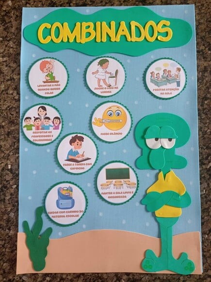 Kit Sala de Aula Tema Turma do Bob Esponja com 8 Cartazes