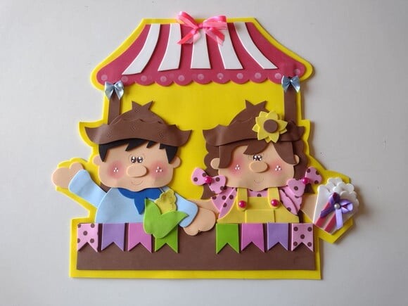 Placa decorativa casal junino