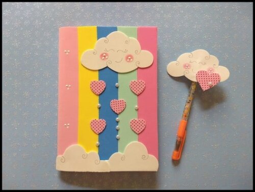 Capa de caderno pequeno removível nuvem de amor com ponteira