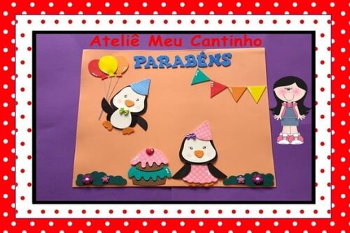 Cartaz aniversariantes pinguins