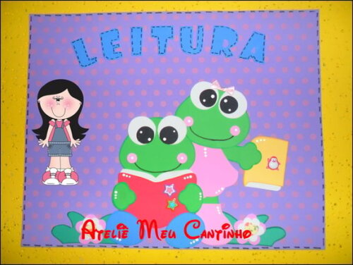 Cartaz sala de aula leitura tema sapinho