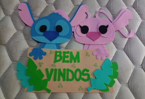 Kit Decoração Sala de Aula Stitch e Angel com 4 Cartazes