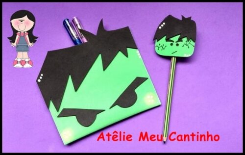 Kit porta lápis e ponteira Hulk