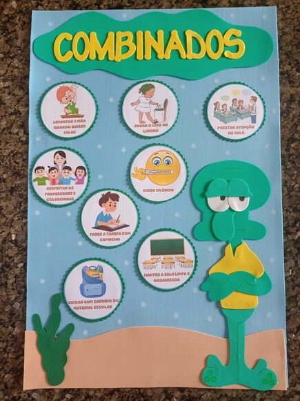 Kit Sala de Aula Tema Turma do Bob Esponja com 8 Cartazes