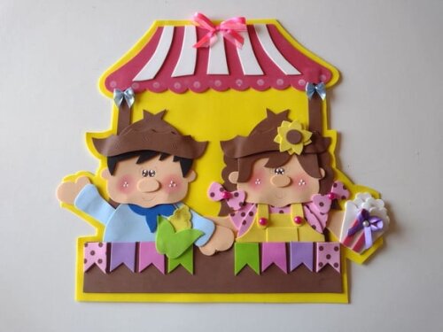 Placa decorativa casal junino