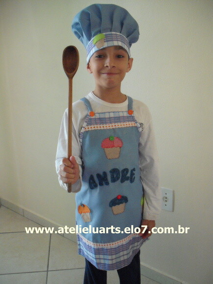 Avental Infantil e Chapéu Mini chef personalizado