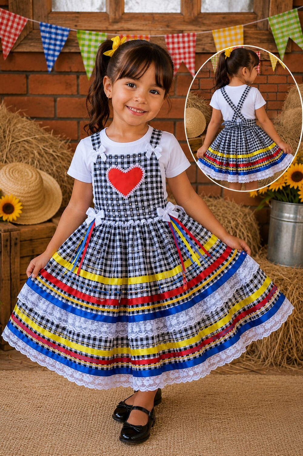 Jardineira Festa Junina Infantil Luxo