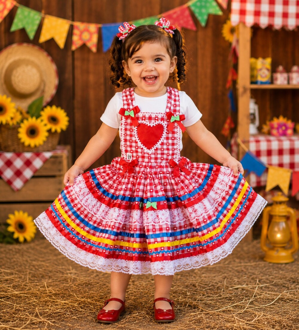Jardineira Festa Junina Infantil Luxo