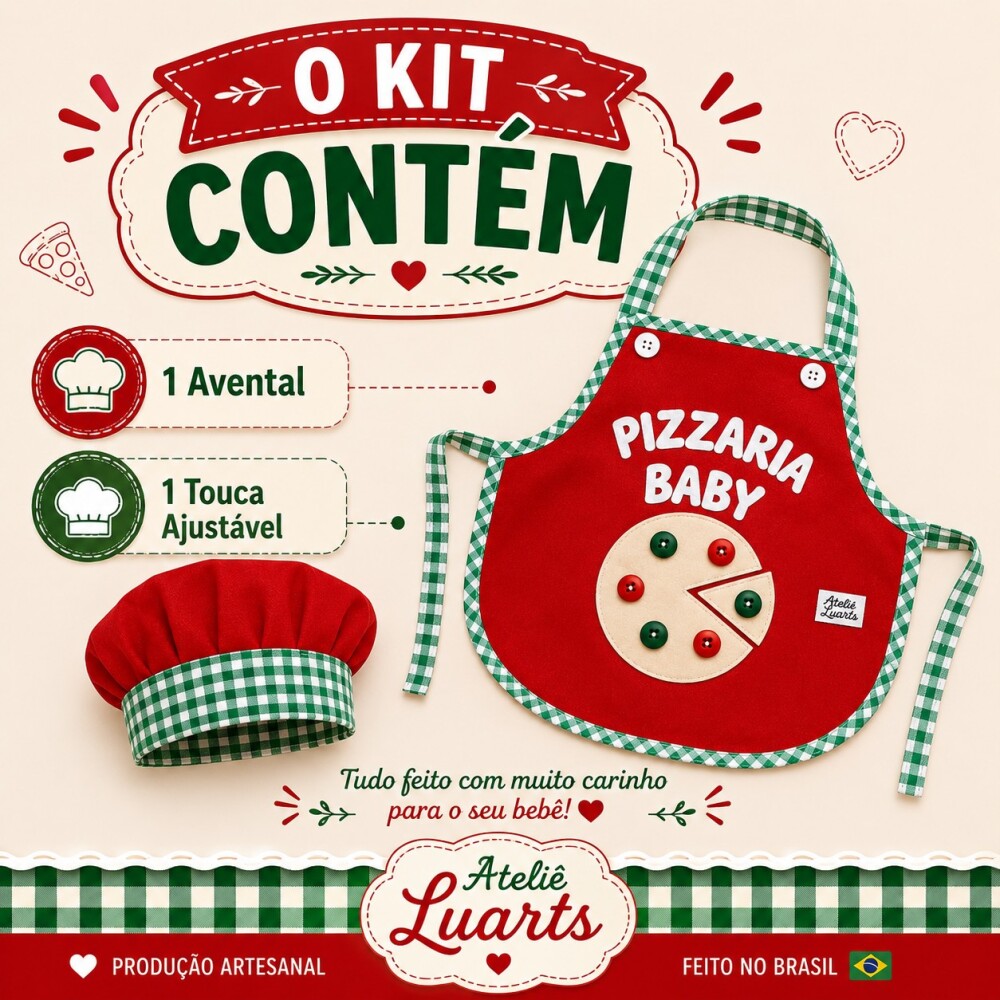Kit Mini Pizzaiolo Infantil – Avental e Touca / Avental infanti