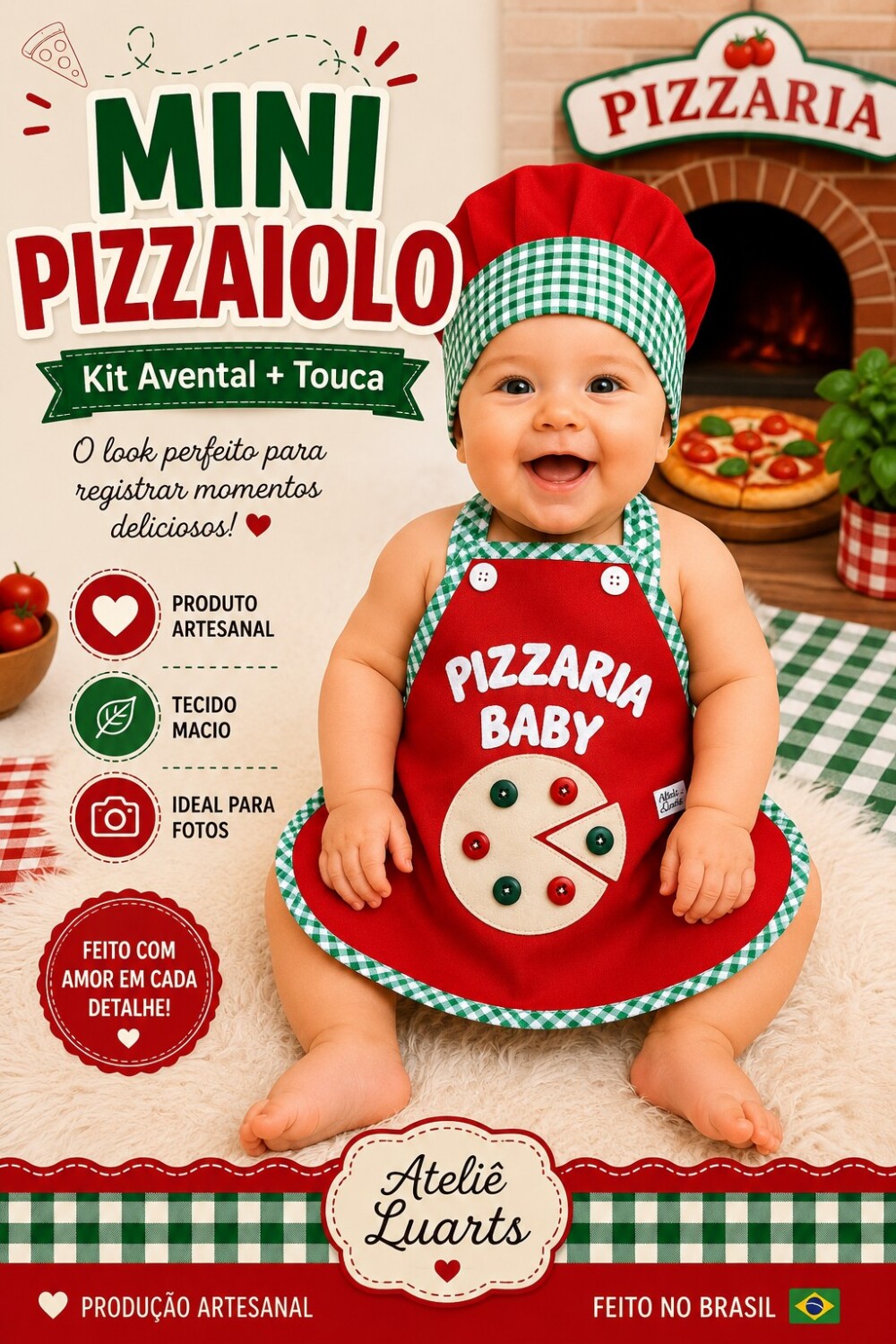 Kit Mini Pizzaiolo Infantil – Avental e Touca / Avental infanti