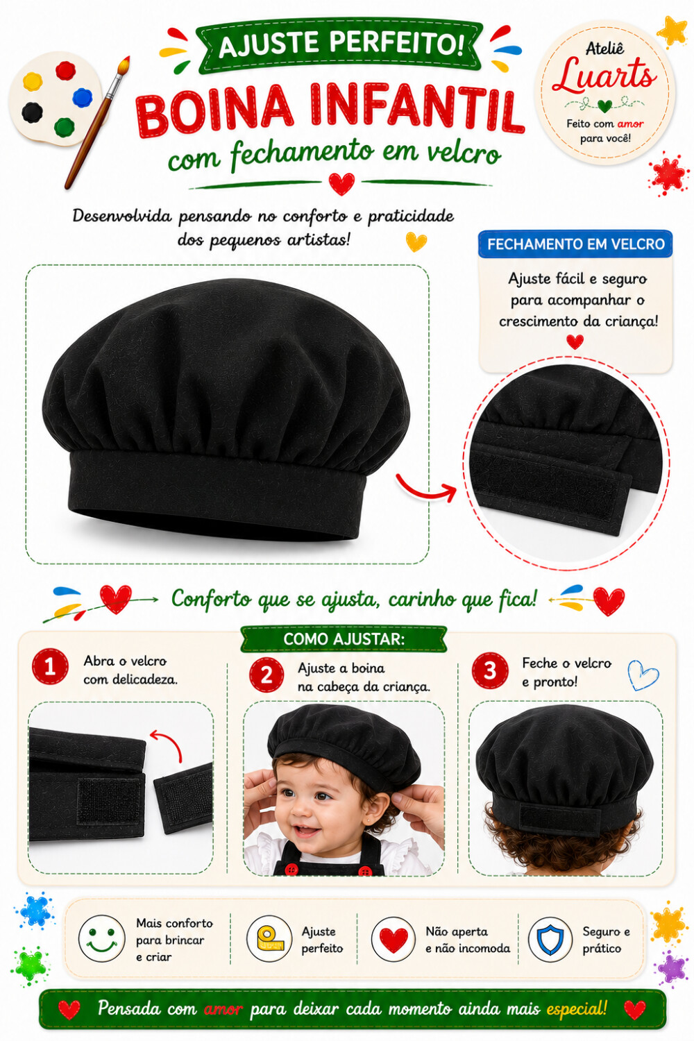 Avental Infantil Pintando o 7 com Boina – Kit Artista Infantil
