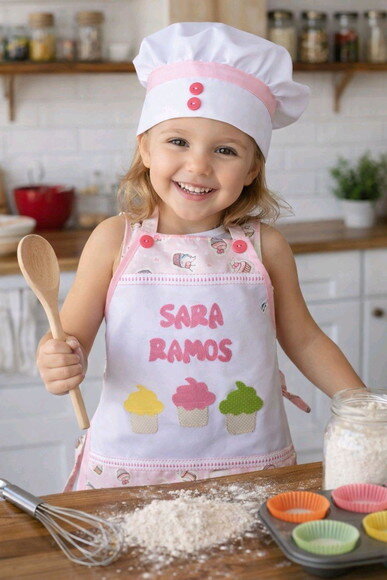 Avental Infantil e Chapéu de Cozinheira