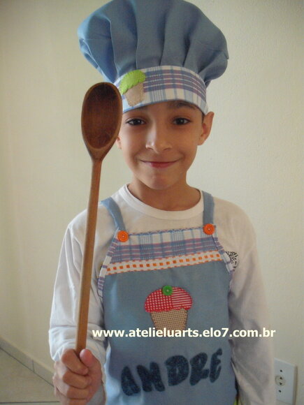 Avental Infantil e Chapéu Mini chef personalizado