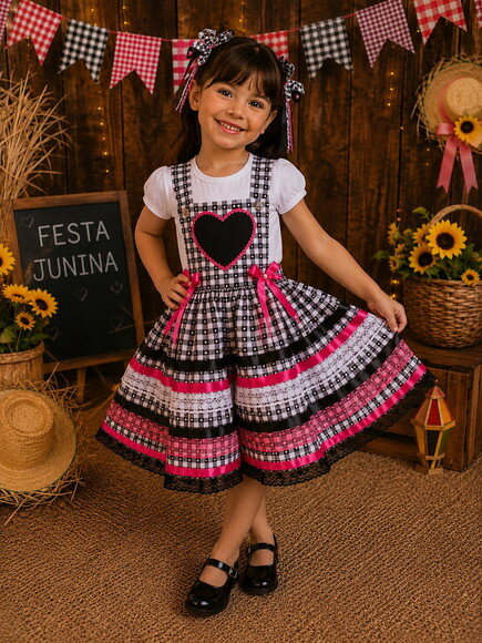 Jardineira Festa Junina Infantil Luxo