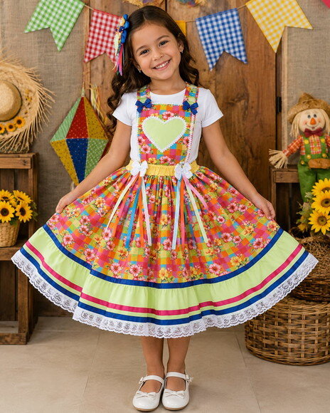 Jardineira Festa Junina Infantil Luxo 6 a 10 Anos