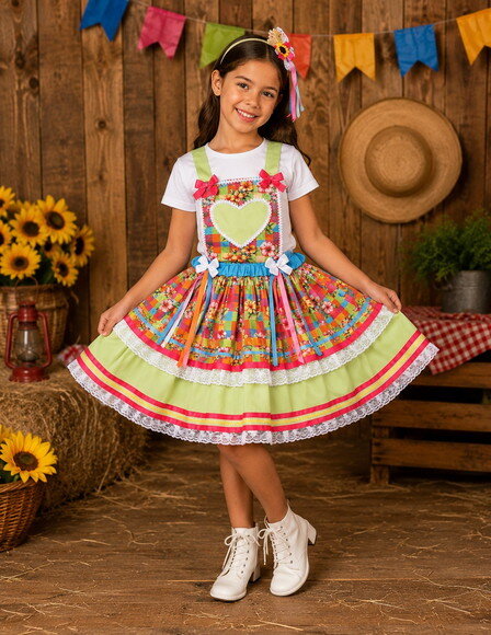 Jardineira Festa Junina Infantil Luxo 8 a 12 Anos
