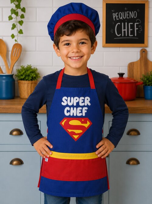 Avental Infantil e Chapéu de Cozinheiro do Super chef