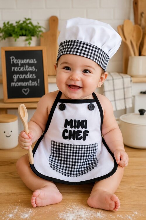 Avental Personalizado Mini Chef / Avental Temático/ Avental infantil Com touca