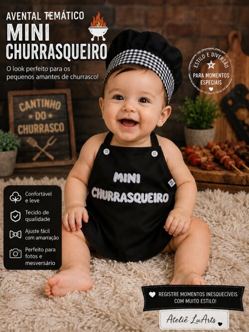 Avental Temático Mini Churrasqueiro / Avental infantil Mini Churrasqueiro / Avental infantil Personalizado